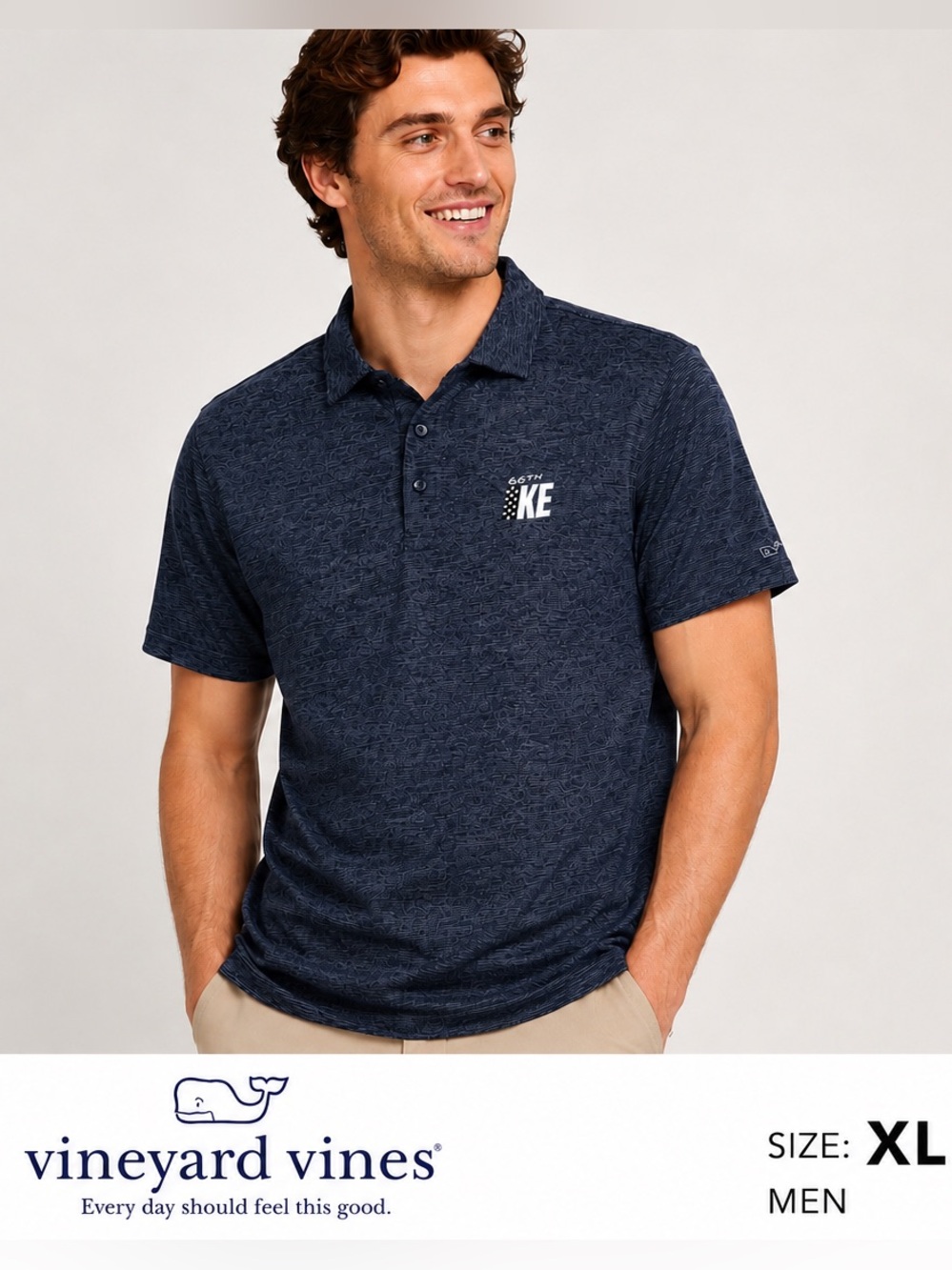 VINEYARD VINES Performance Men's KE Blue Heathered Polo Shirt - Size XL